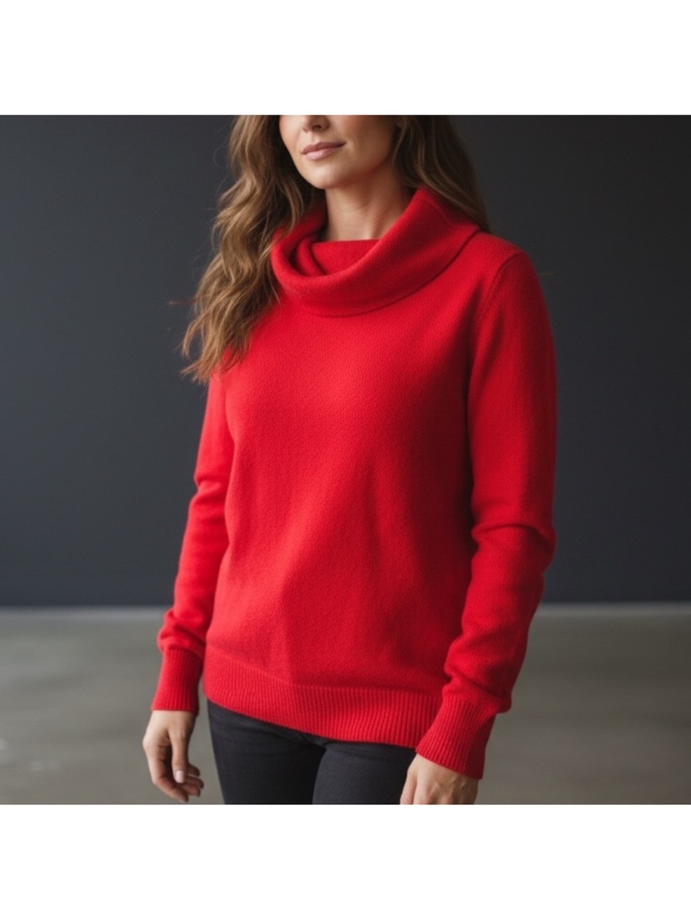 Lauren Ralph Lauren Bright Coral Red Cowl Neck Sweater, Size Large, Like New